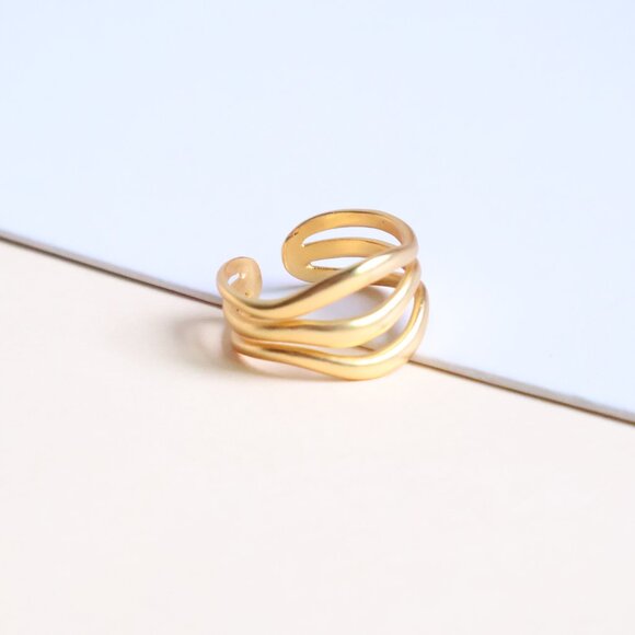 Julie Vos Wave Collection. Gold Adjustable Ring - Picture 2 of 2